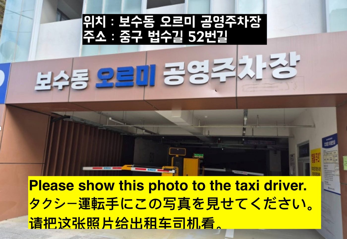 택시기사님께 보여주세요
